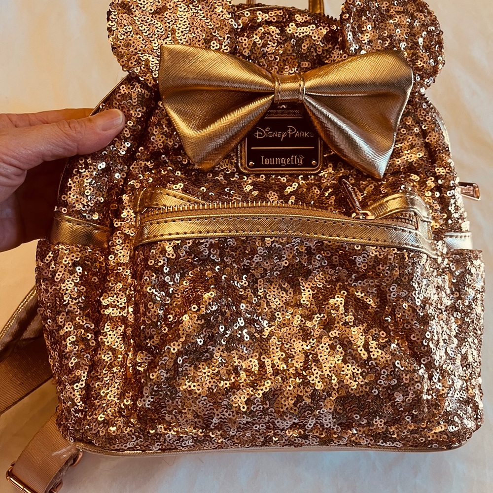 Disney Parks Loungefly Rose Gold Sequined Mini Backpack